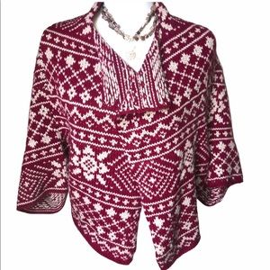 CABI Fair Aisle Shrug Wool Blend Sweater Red / Creamy white Size:M